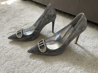 New With Box Dune Silver Sparkly Pewter Fabric Heels Size UK 7 / 40 Crystals 