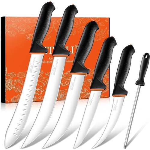 6 PCS Professional Butcher Knife Set, Game Processing Knife Set, Non ...