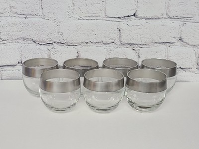 Vtg Set/7 Dorothy Thorp Style Barware ROLY POLY Silver Edge Glasses MCM