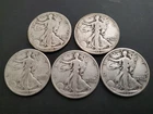 5 Walking Liberty Half Dollars 90% Silver Coin Lot