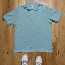 Tommy Bahama Polo Shirt Mens Large Blue Stripe Short Sleeve Preppy Marlin Logo