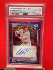 Aidan Miller Phillies Prospect! 2024 Bowman Mega Purple Ref. AUTO /199 PSA 10