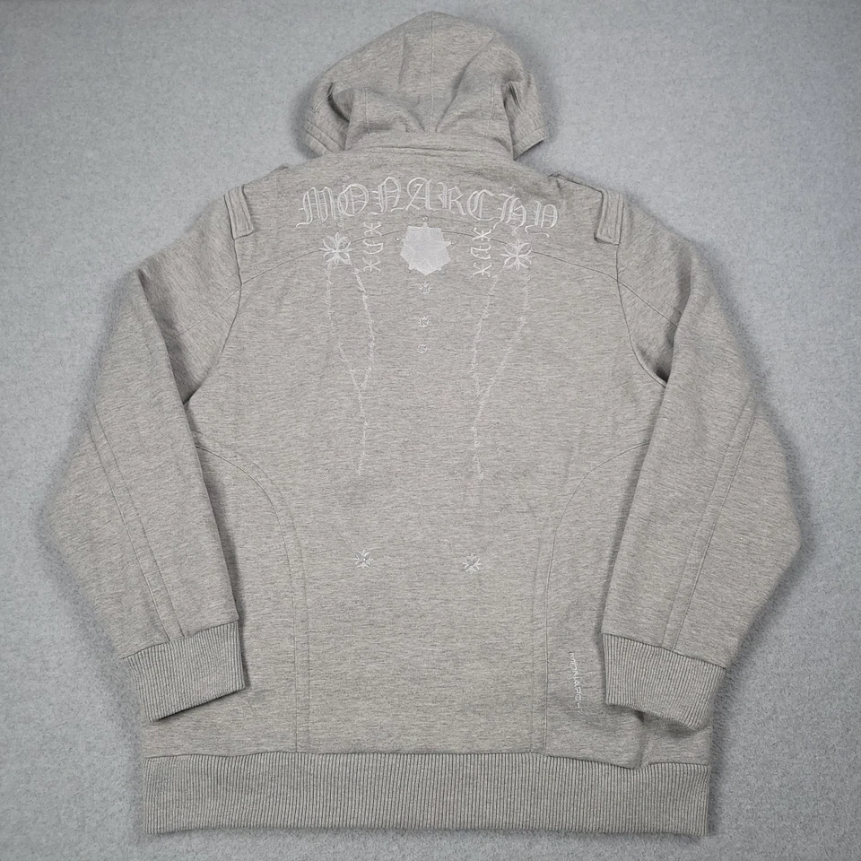 Chaqueta Monarchy Hombre 3XL Gris Bordada Cuentas Cremallera Completa Con Capucha Rock Rebelde Gótico Foto 3 de 4