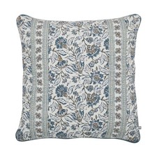 Reversible Floral Print Cotton Decorative Pillow Cover Blue Block Pattern 20x20