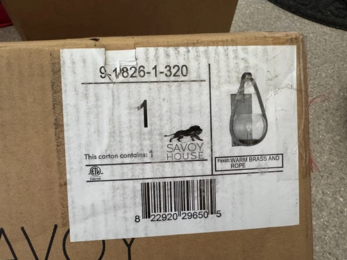 Savoy House 9-1826-1-320 Ashe 1-Light Wall Sconce in Warm Brass and Rope (8.5" W - Picture 2 of 4