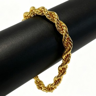 14K Yellow Gold 7.5mm Diamond Cut Rope Chain Bracelet Mens Women