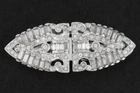 1920-40s - ART DECO CLEAR RHINESTONES RHODIUM PLATED DUETTE PIN / BROOCH