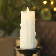 Luminara White Heavy Wax Drip Flameless LED Pillar Candle, Real Wax, Timer