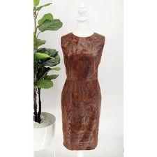 Vince Camuto Womens Brown Faux Leather Knee Length Sleeveless Sheath Dress Sz 10