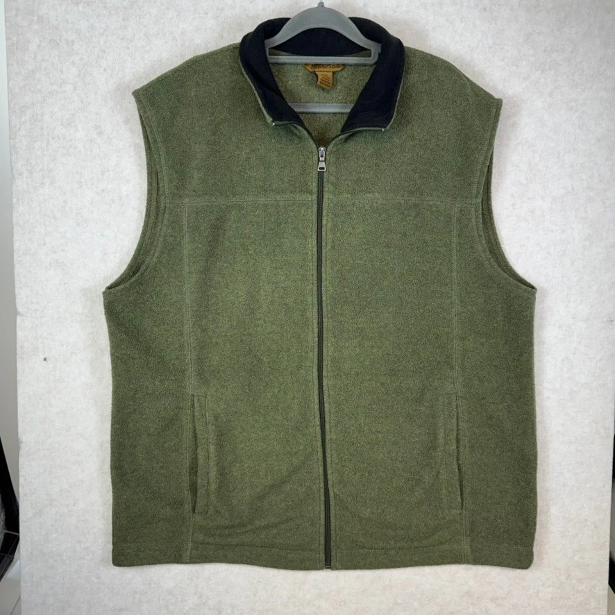 St Johns Bay Mens XL Fleece Vest Olive Green Full Zip Mock Neck