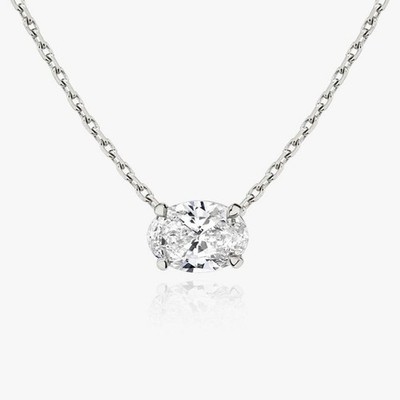 14K Gold IGI zertifiziert oval 1,00 ct Solitär D/VVS2 im Labor gezüchteter Diamant Collier