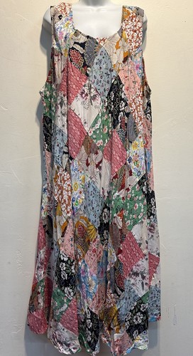 Nwt FUNKY STUFF floral hippie patch boho maxi rayon tank DRESS 3X Free shipping - Picture 4 of 7