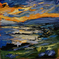 Irish landscape sunset seascape signed oil painting on board