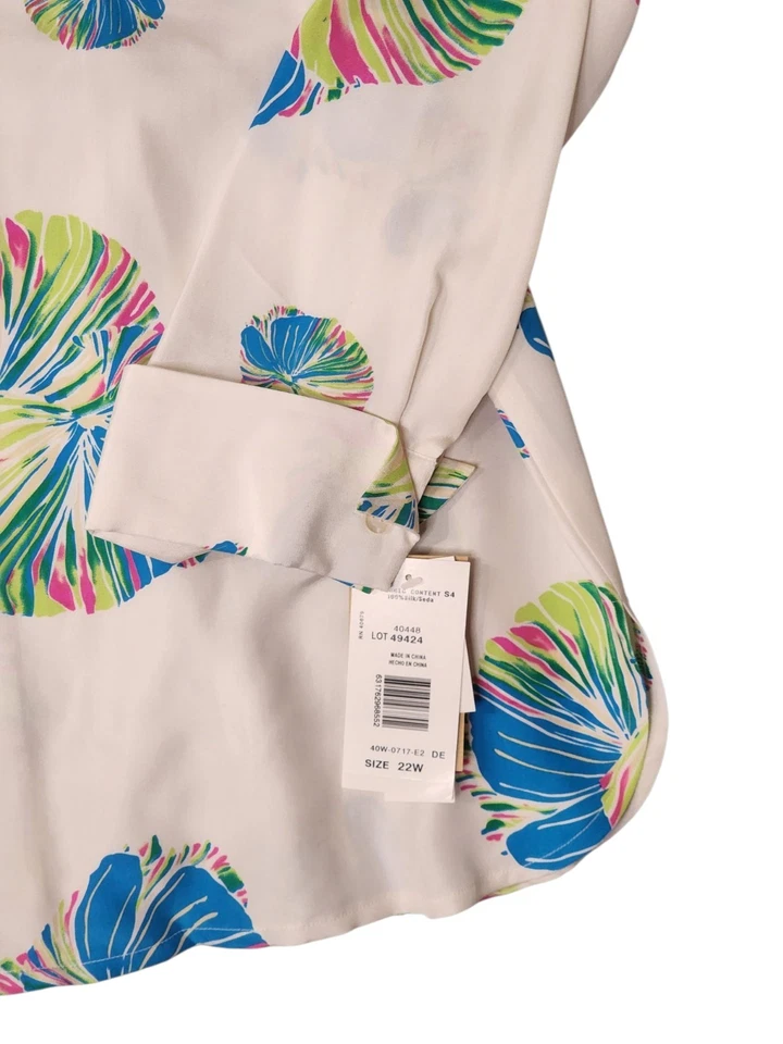 Blusa de Seda David Emanuel Coleccionables 22W Blanca Estampado Floral Botón Frontal Camisa Foto 4 de 4
