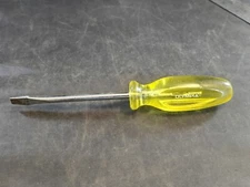 Vintage Olympia USA Flat Head Screwdriver 4" x 1/4" Yellow Handle