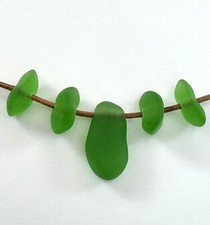Large Hole, Free Form Nugget Set w/Focal Bead, Sea Glass, Shamrock Green, 5 Pcs