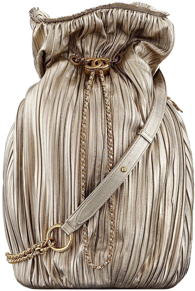 Chanel Large Coco Pleats Backpack Golden - Crumbled Leather