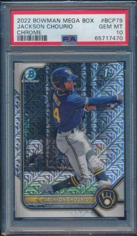 PSA 10 JACKSON CHOURIO 1st 2022 Bowman Chrome MEGA BOX Rookie Card RC GEM MINT