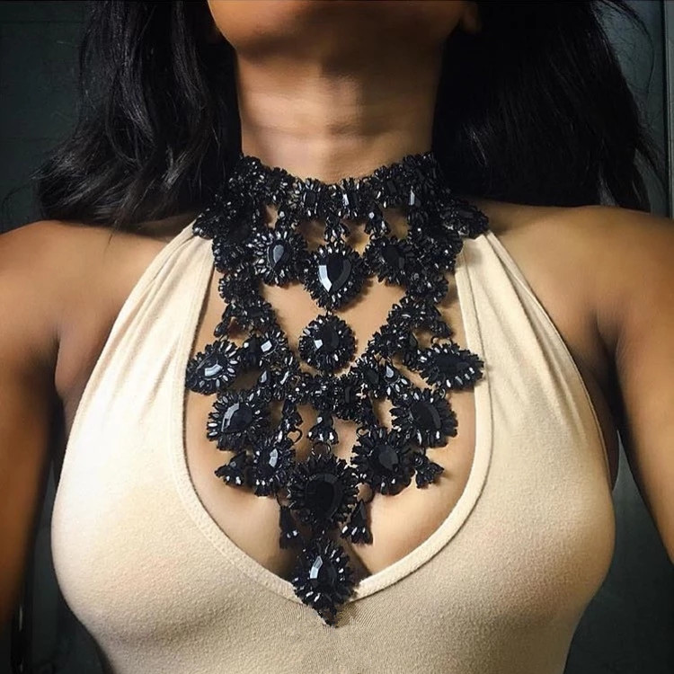 Fashion Women Crystal Choker Chunky Statement Collar Pendant