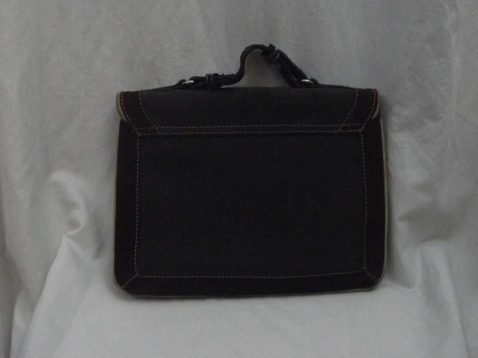 petit cartable à rabat "Zara" en daim beige/marron et fermeture métallique - Photo 2/3