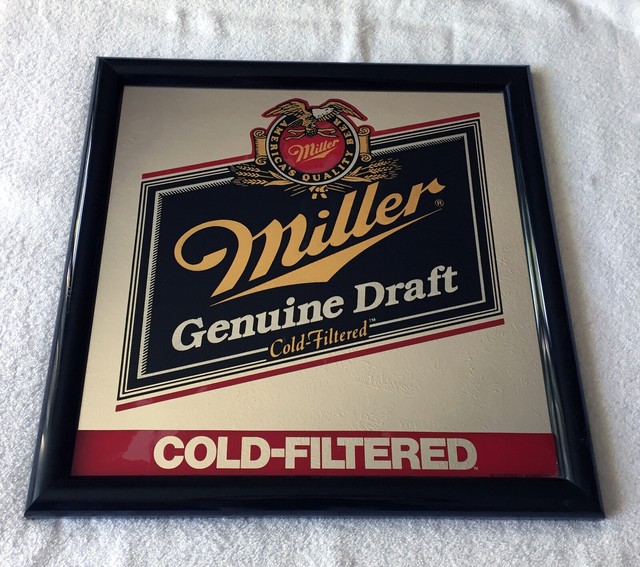 Miller Genuine Draft Cold Filtered Beer Mirror 18" x 18" Black Frame eBay
