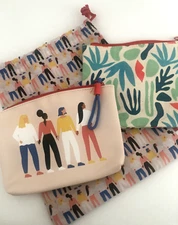 SET 3 IPSY FORCE OF NATURE Red  Fabric Vinyl Zip COSMETIC BAGS Travel Cases