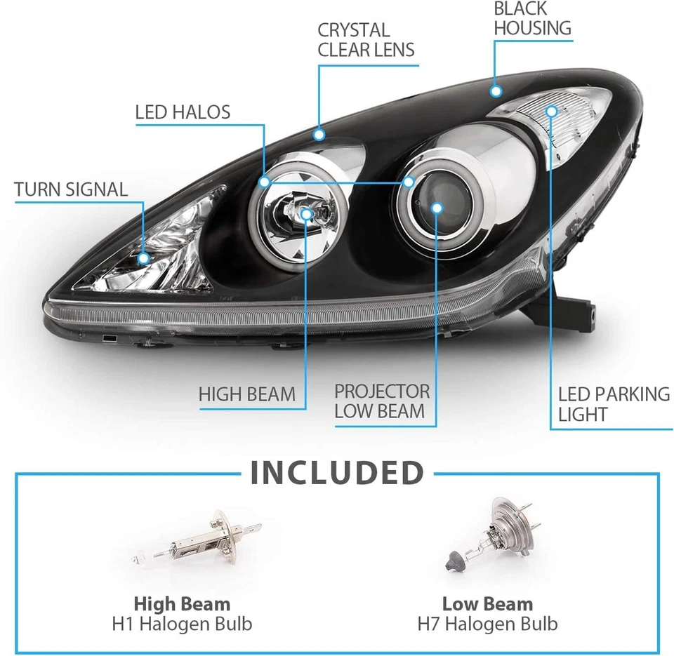 02-04 Lexus ES300 04-06 ES330 Cromo Negro Proyector Halógeno Faros Lámparas Foto 3 de 4