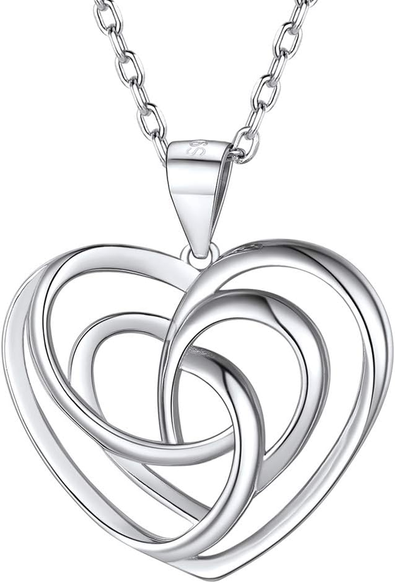 Sterling Silver Heart Knot Celtic Pendant Necklace Jewelry Gifts for Women  Girls