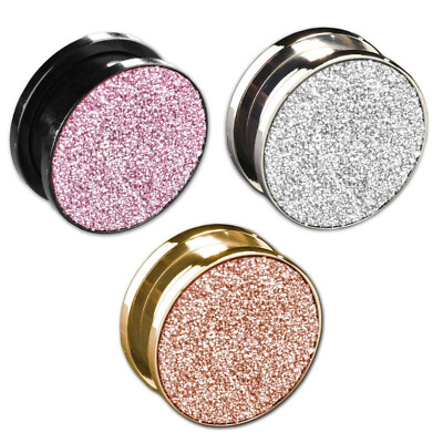 Flesh Tunnel Plug Glitter Glitzer Tunnel Rose Stahl Edelstahl Schraubtunnel Z477