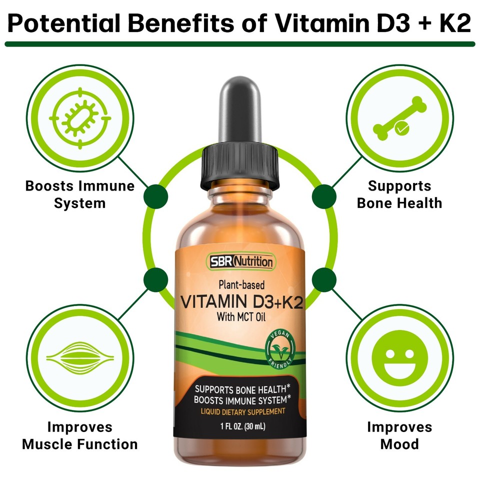 MAX ABSORPTION Vitamin D3 + K2 (MK-7) Liquid Drops with MCT Oil for ...