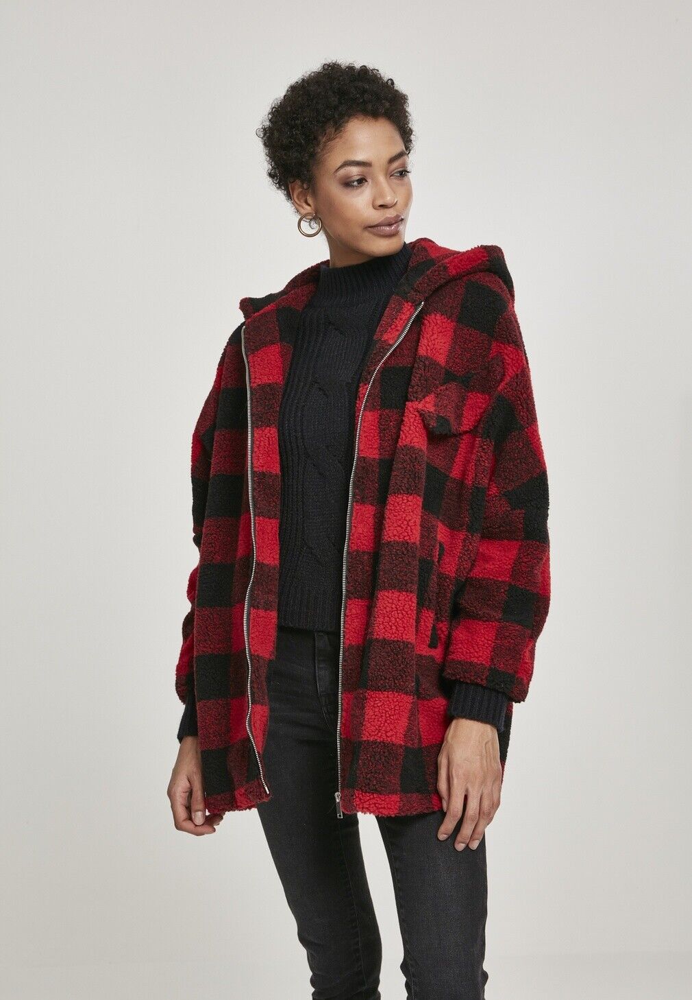 Check Jacket Fir Urban Oversized Classics Sherpa Damen Hooded eBay Ladies | Winterjacke