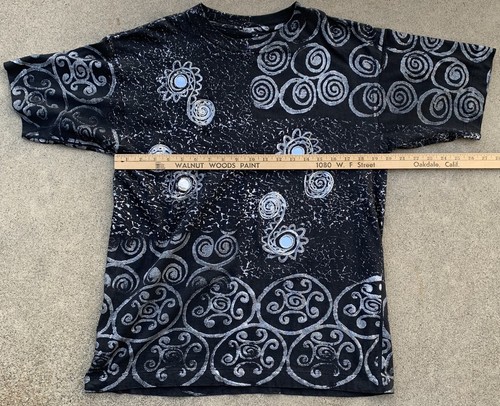 vintage wearable art tee black with silver (painted) single stitch 80s 90s OS - Picture 11 of 12