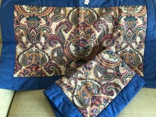 Pillow Shams 2 King Size blue gold paisley fits pillows 36 x 20 polyester cotton