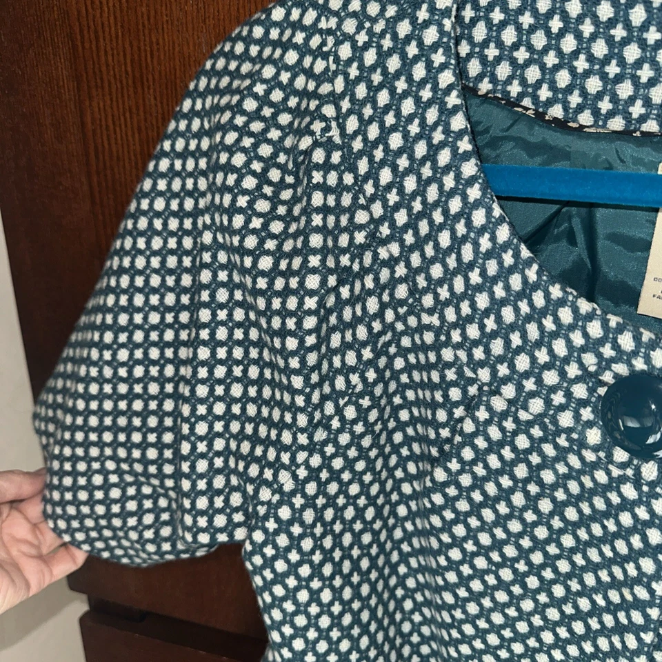 Chaqueta Blazer Anthropologie Elevenses Verde Azulado Tweed Corbata Frontal Talla 6 Foto 4 de 4