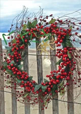 Wreath and Fence at Beach Warm Weather Coastal Box of 12 Christmas Cards