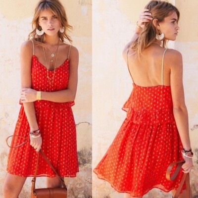Sezane Silk Ashley Dress Red Size 34 French US 2 Layered Lined Party Boho Tomato