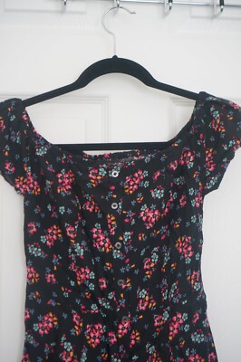 hollister floral skater dress Hollister Black Floral Button-Front Off-The-Shoulder Skater Dress size S  NWT