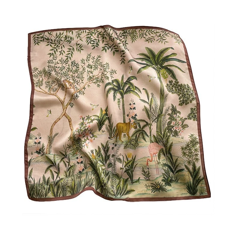 100% Mulberry Silk Women Neckerchief Wrap Fashion Forest Animal 20" Square Scarf