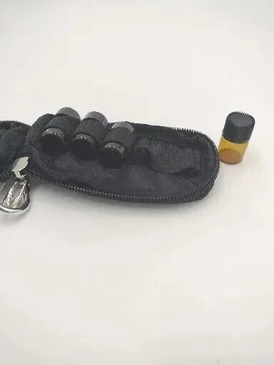 Porta llavero bolsa de almacenamiento de aceite esencial negro con mosquetón para 12 frascos Foto 3 de 4
