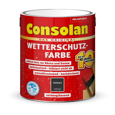2xSchwarz Consolan Wetterschutzfarbe 750 ml Außen Holzschutzlack+ Pinsel Bondex