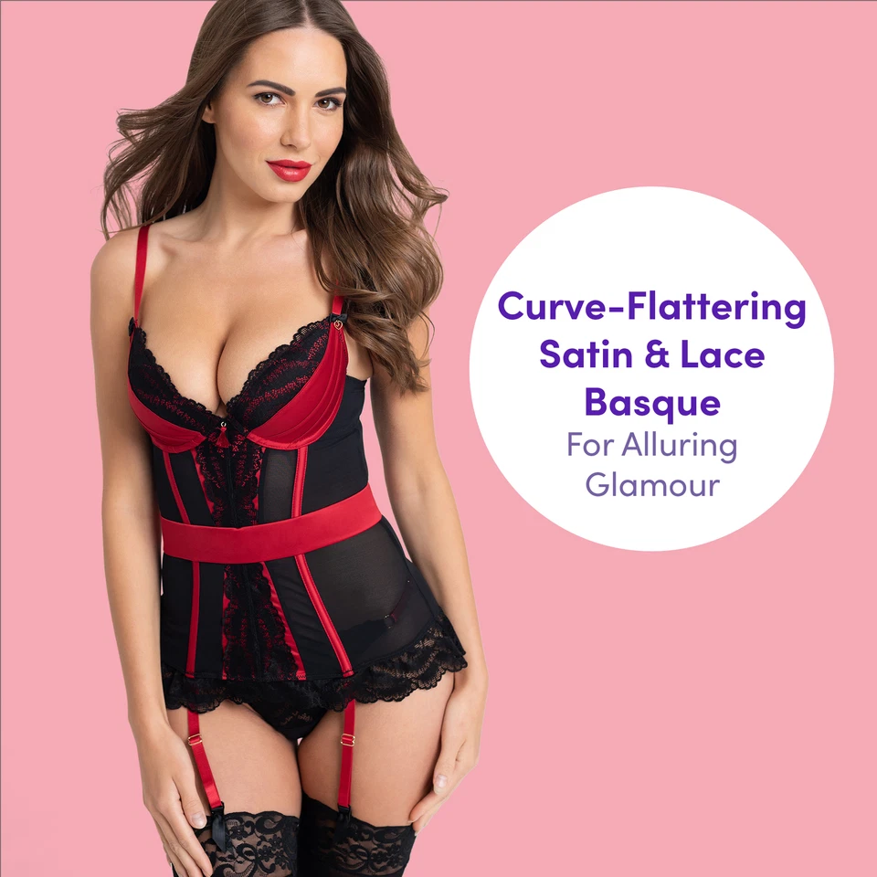 Lovehoney Womens Basque Corset - Lingerie - Satin & Lace Thong & Suspenders - M - Image 2 of 4