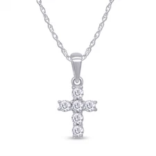 Cross Religious Pendant Necklace 18 Inch Simulated Diamond Solid Sterling Silver