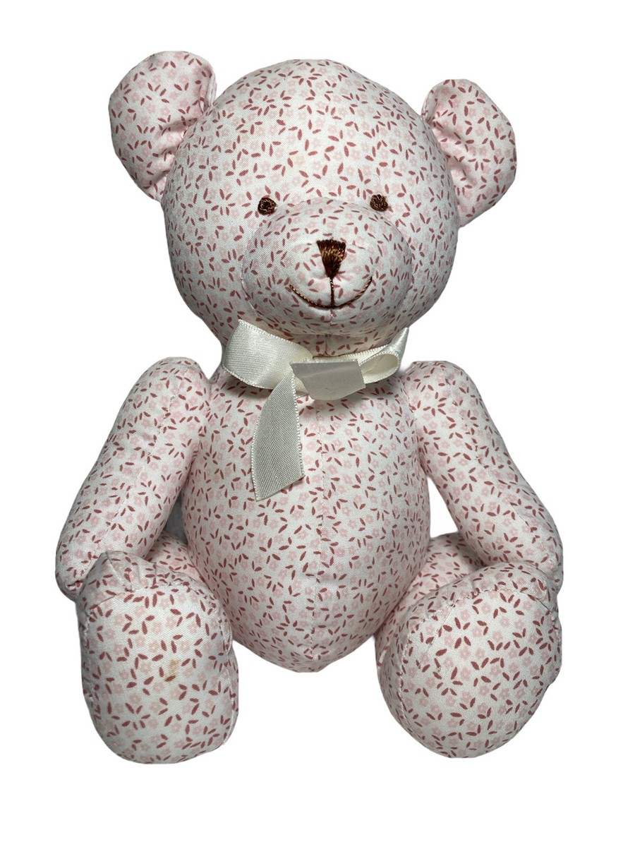 Vtg Carters Pink Floral Print Teddy Bear Plush Baby Rattle