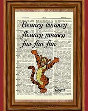 Tigger Winnie the Pooh Dictionary Art Print Picture Bouncy Flouncy Quote Nursery
