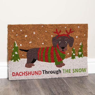60cm x 40cm Brown Christmas Dachshund Dog Doormat UK