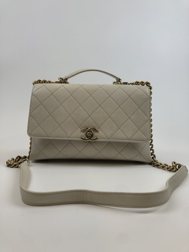 Chanel Chic Affinity White Caviar Leather Gold Hardware Shoulder Handbag