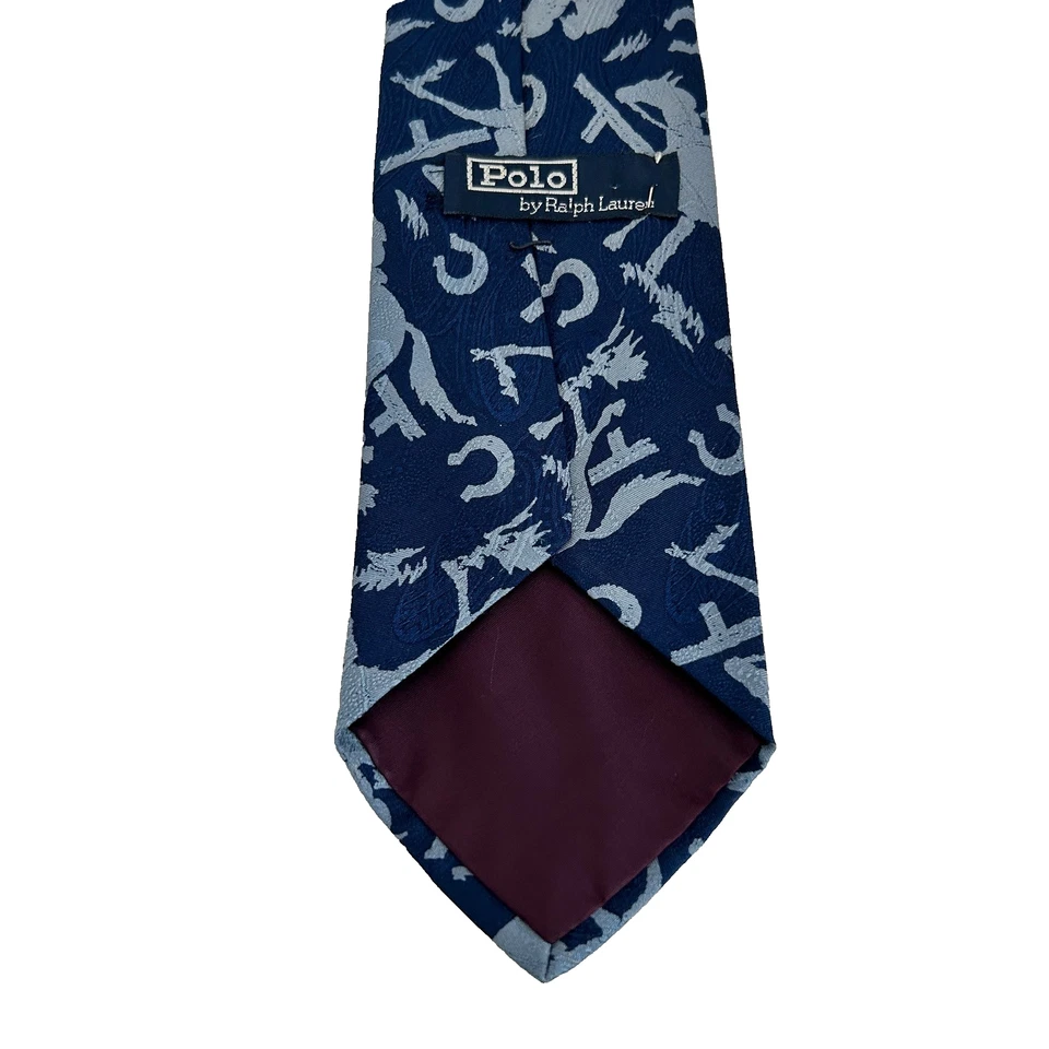 Raro Vintage Polo Ralph Lauren Gravata Cinza Marinho Western Cowboy Padrão Ferradura - Imagem 3 de 4