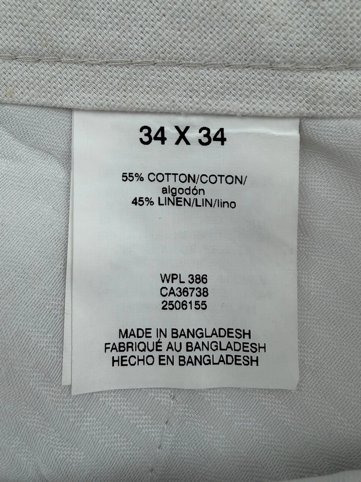 $95 NUEVO KENNETH COLE REACTION Hombres 34x34 Blanco Sólido Calce Ajustado Pantalones de Lino Foto 4 de 4