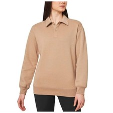 Mondetta Women's Relaxed Long Sleeve Soft Fleece Pullover Sweatshirt Size XL Tan