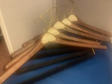 Wide Shoulder Wooden Hangers for Suits- Velvet Bar  Wood  Set of 5